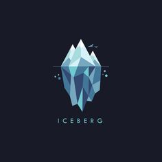 an iceberg logo on a dark background