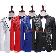 Men's 3D Sequin Floral Blazer Jacket Pants Wedding Suit Coat Host Stage Costumes   Condition: 100%  Brand new & High quality  Men's Asian Size: S M L XL 2XL 3XL  Material:Polyester Color: Blue，Black,White,Red Occasion : Casual, Fashion Dear friend: If you feel difficult to choose the size ,you can feel free to contact us, we will give you some suggestion,but it is for you reference only.       About Feedback 1.      Feedback is VERY important to us. 2.      We work very hard to exceed your expec Single-breasted Wedding Sets For Winter, Winter Wedding Single-breasted Set, Embroidered Wedding Suit For Spring, Embroidered Spring Wedding Suit, Spring Wedding Embroidered Suit, Spring Wedding Tuxedo Blazer, Tailored Blazer For Wedding And Holiday, Tailored Holiday Blazer For Wedding, Tailored Wedding Blazer For Holiday