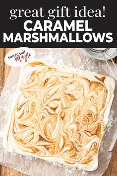 an image of homemade caramel marshmallows on a cutting board with text overlay