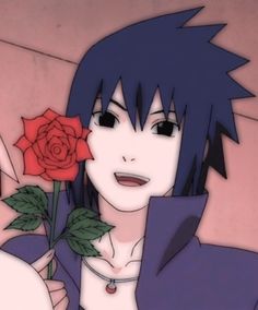 an anime character holding a rose in his hand