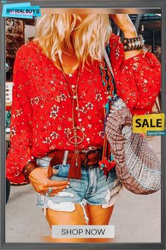 Balloon Sleeve Floral-print Blouse Printed Shirt Outfit, Cheap Blouses, Balloon Sleeve Top, Boho Shirts, Floral Print Shirt, Puff Sleeve Blouse, Floral Print Blouses, Floral Print Tops, Boho Casual