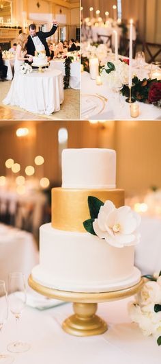 wedding cake with white flowers and greenery on top