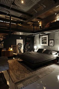 Men Rooms, Black Luxury House, Men's Bedroom, Bedroom Ideas For Men, Loft House Design, Luxe Living Room, Dream Life House, Loft Interiors