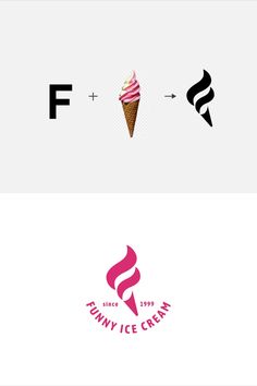 the logo for an ice cream shop is shown in two different colors and font options