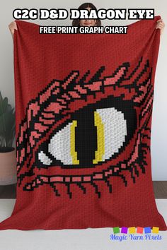 Check the newest C2C crochet pattern for a D&D Dragon Eye blanket. It fits right in with fans of Dungeons & Dragons. Download the free crochet graph from Magic Yarn Pixels. Written C2C and row-by-row patterns with multi-page graphs also available. Crochet Fire, C2c Blanket, Dragon Crochet