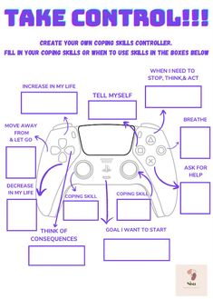 Visual to help students identify and remember their coping skills. Can be used as follow-up activity for circles of control lesson. Video Game Activities For Kids, Counseling Interventions, Kids Therapy, Counseling Games, Coping Skills Activities, Therapy Activity, Social Skills Activities