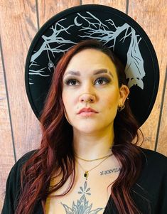 "Welcome to Witchwood's brand new XL wide brim hats! These hats have our biggest brim yet! They are made of sturdy vegan felt and are all hand printed.   Vegan Felt Size: 23\" (but size is adjustable and can be sized down, inside the hat) PLEASE NOTE: These hats have a bit more \"give\" to the circumference and can fit a slightly bigger size than our other wide brim hats Brim - 3.75\" wide Hat Color - Black Print Color - Grey" Adjustable Flat Brim Halloween Costume Hat, Black Brimmed Witchy Hat, Adjustable Flat Brim Halloween Hat, Adjustable Flat Brim Hat For Halloween, Black High Crown Hat For Halloween, Black Witchy Brimmed Hat, Black Witchy Hat With Curved Brim, Gothic High Crown Halloween Hat, Halloween Adjustable Wide Brim Top Hat