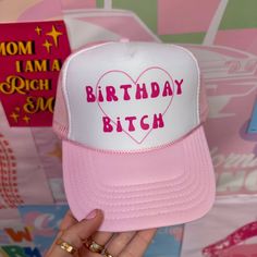 Have A Birthday Coming Up?! This Cute And Funny Hot Pink Trucker Hat Is Perfect For Your Special Day! Trucker Hat For Birthday, Astros Hat, Funny Trucker Hat, Pink Trucker Hat, Cabbie Hat, Pink Saturday, Summer Straw Hat, Round Hat, Army Cap