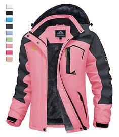 Premium Quality Womens Winter Ski Snow Jacket Thermal Fleece Lined Outdoor Work Casual Warm Coat, Womens Coats Jackets Fall Windbreaker With Fleece Lining For Winter Sports, Winter Long Sleeve Hiking Outerwear, Long Sleeve Winter Hiking Outerwear, Warm Outerwear For Winter Sports, Warm Long Sleeve Outerwear For Winter Sports, Fleece-lined Long Sleeve Outerwear For Winter Sports, Pink Hooded Winter Jacket For Outdoor Activities, Long Sleeve Outerwear With Fleece Lining For Winter Sports, Pink Windproof Winter Windbreaker