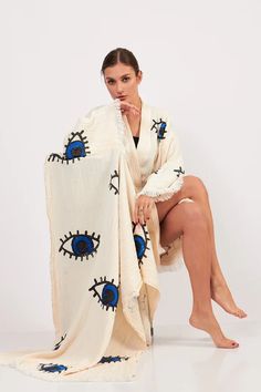 Turkish Cotton Handmade Evil Eye Robe, Kimono Robe, %100 Organic Cotton, Evil Eye Blue Kimono, Nazar Robe, BathRobe, Ethnic Robe Boho Beachwear, Festival Kimono, Kimono Boho, Festival Attire, Handmade Evil Eye, Blue Kimono, Boho Cardigan, Cotton Kaftan, Printed Robe