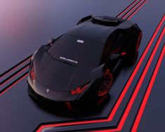 a black sports car with red lights on it