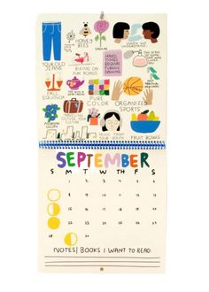 a calendar with different things on it