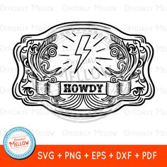 the logo for howdy is shown in black and white, with an image of a lightning