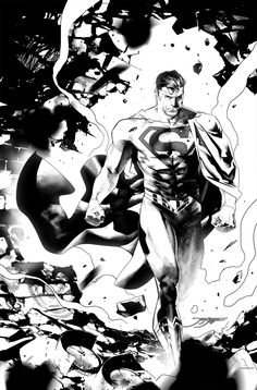 a black and white drawing of a superman