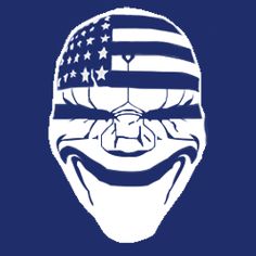 an image of a man with the american flag covering his face and eyes, in front of a blue background