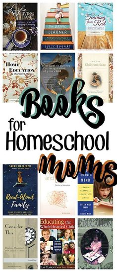 the words books for homeschool moms are shown in black and orange letters