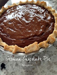 a chocolate pie sitting on top of a table