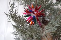 a close up of a christmas tree with colorful ornaments