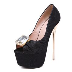 Women's Peep Toe Platform High Heels Luxury Party Sandals with Rhinestone - Black - 4X88410712 - Shoes, Women's Shoes, Women's Sandals  #WomensSandals #Shoes # #Women's #Shoes # #Women's #Sandals Open Toe Heels With Metal Feet For Evening, Open Toe Evening Heels With Metal Feet, Evening Open Toe Heels With Metal Feet, Open Toe Heels With Metal Feet For Party, Glamorous Open Toe Heels With Metal Feet, High Heels With Rhinestones For Party, Party Heels With Rhinestones And High Heel, Party Heels With Rhinestones, Glamorous Party Heels With Metal Feet