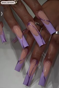 Unique Nail Ideas Creative, Purple And Silver Nails, Long Square Nails, Purple Nail Designs, Cute Acrylic Nail Designs, Long Acrylic Nails Coffin