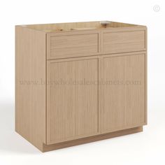 a wooden cabinet with doors and drawers on the bottom, in front of a white background