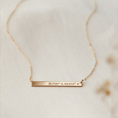 Our longest bar necklace is perfect for personalizing with names, coordinates, dates, or a favorite phrase. Dainty Bar Necklace, The Bar, Real Gold, Gold Material, Your Story, Gold Vermeil, To Tell