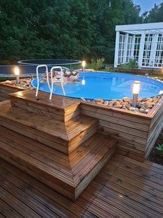 30+ Best Above Ground Pools with Deck Ideas Outdoor Barbeque, Pools Backyard, Above Ground Pool Decks, Small Backyard Gardens, Backyard Pools, House Landscaping