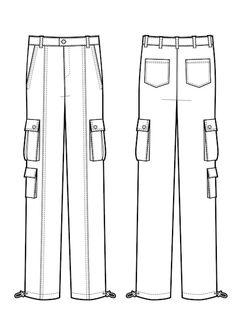 the front and back views of men's cargo pants, with pockets on each side