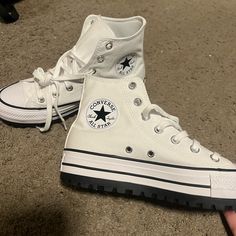 These Are Brand New. One Shoe Taken Out Of Box But Not Even Tried On. My Daughter Did Not Like Them And Refused To Wear Them. Aesthetic Converse, Streetwear Ideas, Converse Platform, Women Platform Sneakers, Shoes Converse, Converse White, Cute Nike Shoes, Drawing Anime Clothes, Hype Shoes