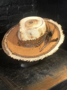 Boho Rock Straw Hat up Side Down , Down Side up - Etsy Straw Hat Crafts, Cowboy Hat Design, Rustic Fashion, Mens Dress Hats, Custom Cowboy Hats, Boho Rock, Dapper Mens Fashion, Hat Bands, Surf Gear