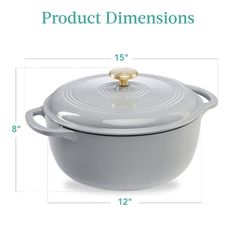 the product is shown with measurements for its size and features an oval casserole