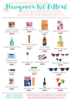 the hangover kit fillers list is full of items to pack for your trip