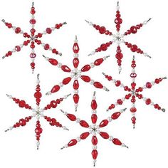 a snowflake made up of red beads and crystals