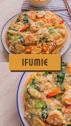 two plates with different types of food on them and the words ifumic above it