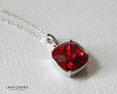 Swarovski Scarlet Bright Red Square Crystal Rhinestone Pendant with .925 Sterling Silver Chain Wedding Necklace. LANA CHAYKA SHOP; https://www.etsy.com/shop/LanaChayka?ref=seller-platform-mcnav CHAIN is 18 inches (45.7 cm) long, PENDANT is about 0.78 inch (2 cm) long including bail. Simple and elegant, this necklace would be perfect for any wedding or occasion! Handmade necklace, is made with .925 Sterling Silver 18 inches cable chain, Swarovski 12mm Scarlet Bright Red colored square shaped crys Classic Red Necklaces For Anniversary, Red Ruby Necklace For Anniversary, Red Pendant Jewelry For Wedding, Elegant Red Necklace With Square Pendant, Elegant Red Square Pendant Necklace, Formal Red Square Pendant Necklace, Formal Red Pendant Necklace, Red Square Pendant Jewelry For Formal Occasions, Red Formal Necklaces For Valentine's Day