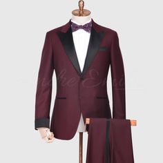 Benefits of Choosing our Maroon Tux Wedding Suit Our tailors stitch to deliver the finest quality with superior fit as per your requirements. We have a catalog full of bespoke suiting designs where you can choose the suit design. If you don’t find what you are looking for. You can go with your own choice of suiting elements. Where you can choose suit lapels, buttons, jacket style, and a number of buttons on cuffs with your monogram embarrassed on jacket cuff. A bespoke suit is not only giving yo Maroon Tux Wedding, Maroon Tuxedo Wedding, Prom Tuxedo Ideas, Tuxedo For Wedding, Tuxedo Ideas, 3 Piece Tuxedo, Maroon Tuxedo, Tux Wedding, Tuxedo Styles