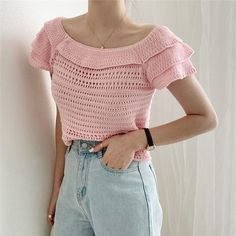 Brand Name: CBAFUStyle: vintageOrigin: CN(Origin)Clothing Length: ShortDecoration: Hollow OutSleeve Style: RegularFabric Type: KnittedMaterial: CottonMaterial: PolyesterSleeve Length(cm): ShortFit: Fits true to size, take your normal sizePattern Them: CreativityAge: Ages 18-35 Years OldTops Type: TeesSeason: SummerItem Type: TopsPlace Of Origin: China (Mainland)Gender: WOMENCollar: O-NeckPattern Type: SolidModel Number: N436Fit Type: Regular Free Crochet Tops, Shirts Korean, Cropped Tees, Cropped Tee Shirt, Korean Casual, Crochet Poncho, Girl Pattern, Knitted Tshirt, Crop Tee