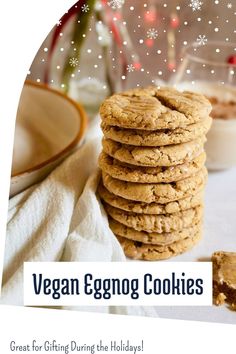 stack of vegan eggnog cookies.