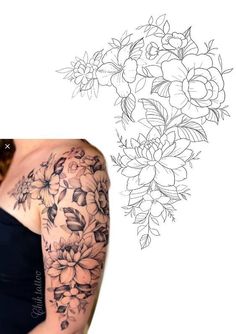 a woman's arm with flowers and leaves tattoo on the left side of her arm