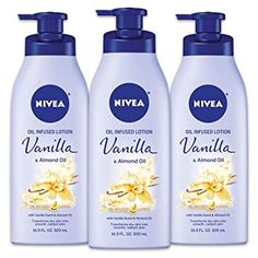 NIVEA Oil Infused Body Lotion, Vanilla and Almond Oil, Body Lotion for Dry Skin, 3 Pack of 16.9 Fl Oz Pump Bottle Nivea Vanilla, Lotion Vanilla, Scented Body Lotion, Best Lotion, Scented Lotion, Lotion For Dry Skin, Vanilla Scent, Moisturizing Body Lotion, Skin Lotion