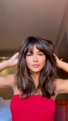 Past Shoulder Length Hair With Curtain Bangs, Bouncy Fringe Hairstyles, 90s Bangs Long Hair, Long Layers Fringe, Mid Length Hair Lots Of Layers, Front Bangs Wavy Hair, Side Bangs For Oval Face, Dark Brown Hair And Bangs, Mid Length Layers With Bangs