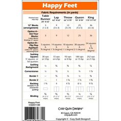 the happy feet shoe size chart is shown in orange and white, with numbers on each side