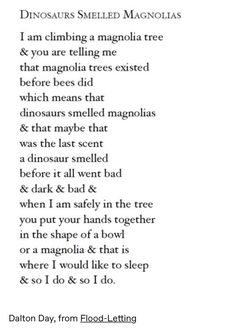 a poem written in black and white with the words, i am climbing a magnolia tree