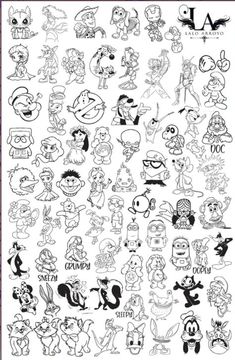 an image of various cartoon character stickers on a white background with the words, i love