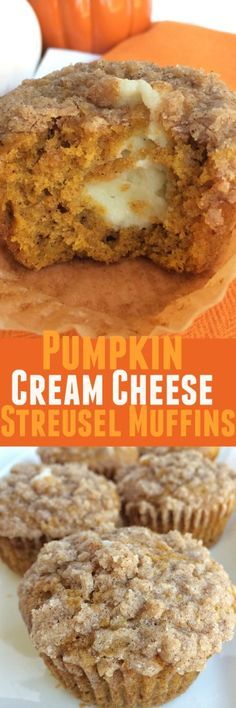 pumpkin cream cheese muffins on a white plate