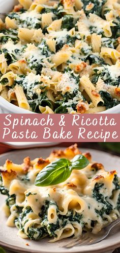 spinach and ricotta pasta bake recipe on a plate