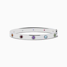 925 Sterling Silver Multi Gemstone and Diamond Bangle Effy Jewelry, Diamond Bangle, Jewelry Stand, White Stone, Metallic Silver, Jewelry Design, Multi Color, Bangles, 925 Sterling Silver