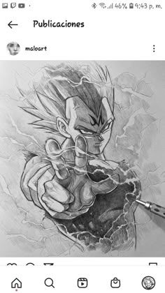 a drawing of gohan from dragon ball is shown in the app on an iphone