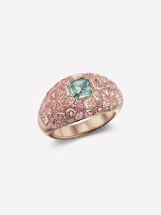 Bluish Green and Pink Diamond Dome Ring by J FINE Pink Diamond Rings, Argyle Pink Diamonds, Grayish Green, Pink Emerald, Pink Diamond Ring, Argyle Diamonds, Jewelry Design Drawing, Pink Diamonds, Yellow Diamonds