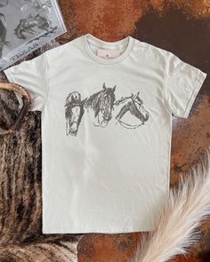 Printed on unisex fit Sand color Gildan t-shirt  Made to order, please allow up to 6 days for create time MADE TO ORDER JUST FOR YOU —FINAL SALE ITEM Horse T Shirt Design, Western Tshirt Designs, Modesty Journey, Granola Outfits, Liberty Black Boots, Horse T Shirt, 3 Horses, Womens Hats, Moms Goals